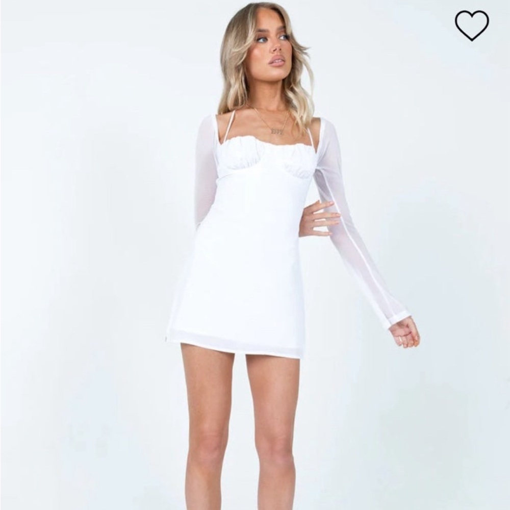 Princess Polly DYER SHEER SLEEVE MINI DRESS WHITE
